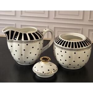 Grace’s Teaware Josephine Black Polka Dot Creamer Sugar Bowl w/Lid 50s Influence